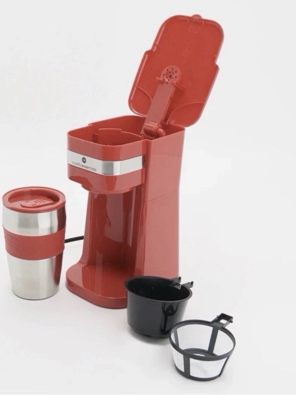 Single-Serve Red Coffee Maker with Travel Mug